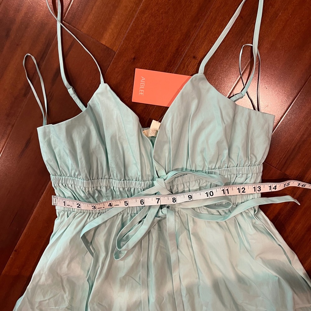 Cotton Mint Maxi Dress AIBLEE Boutique Pale Green Tier Smock‎ Tie New Medium - Picture 9 of 10
